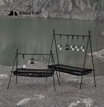 Shanqu Outdoor Camping Portable Storage Hook Rack for Grilling Tools, Hanging Pot and Lamp Stand with Foldable Tripod Legs