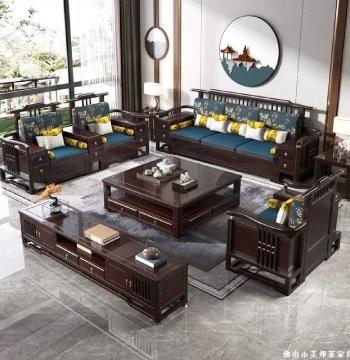 New Chinese Style Solid Wood Sofa Set, Modern Minimalist, Dual-Season Use, Zen Home Furniture for Large Living Rooms