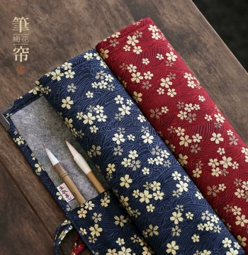 Wenxin Tang Plum Blossom Fabric Brush Roll Bag Calligraphy Storage Brush Case Four Treasures of Study Supplies Painting Tools Brush Paper Cutter Simple Printed Canvas Storage Bag Brush Roll