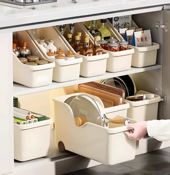 Kitchen Cookware Organizer with Wheels – Multi-Functional Under-Sink Cabinet Rack for Pots, Lids, and Seasonings