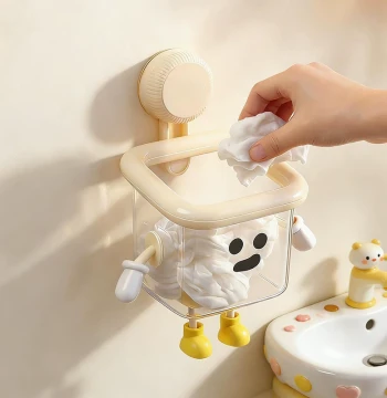 Wall-Mounted Face Towel Storage Box with Suction Cup for Bathroom Sink, Toilet, and Shower