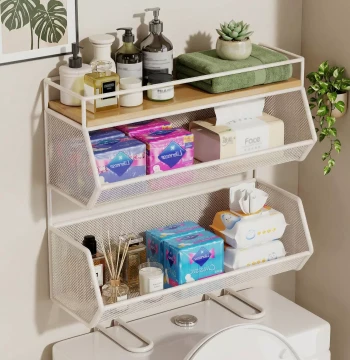 Over-Toilet Bathroom Storage Rack Multi-Function Tissue Holder Organizer for Bathroom Essentials