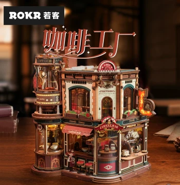 ROKR Coffee Factory DIY Miniature House Kit - Creative Building Model Gift for Birthdays and Girlfriends