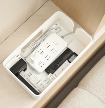 Power Strip Storage Box, Desktop Cable Organizer for Power Cords, Chargers, and Data Lines, Thickened Plastic with Lid