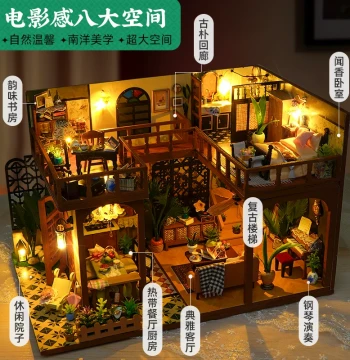 DIY Miniature House Assembly Kit - Handcrafted Building Blocks, Puzzle Scenarios, Villa Model Toy, Birthday Gift Display Piece
