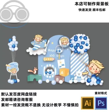 Light Blue Little Prince Theme Baby Shower Party Decoration Kit with Airplane Balloons (PSD)