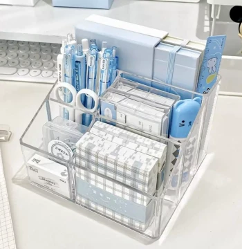 Acrylic Pen Holder 5-Compartment Square Transparent
