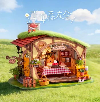 rolife DIY Miniature House Fluffy Forest Friends Assembly Model Handmade Wooden House Micro Scene Gift