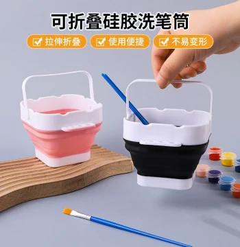 Foldable Portable Collapsible Water Bucket for Brush Washing - Multi-functional Art Painting Rinse Cup and Storage Pail