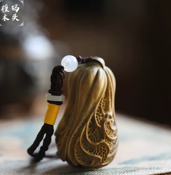 Green Sandalwood Carved Cabbage Ornament - Symbol of Wealth and Good Fortune