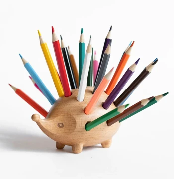 Hedgehog Pen Holder Wooden Desktop Organizer Cute Design