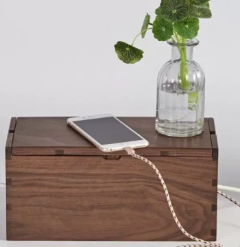 Xiqi Black Walnut Solid Wood Power Strip Organizer – Wooden Cable Management Box for Desktop Cords