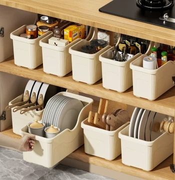 Kitchen Cabinet Storage Basket - Organizer for Snacks, Spices, Pots, and Pot Lids Under Sink
