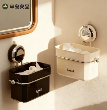 Face Towel Storage Box Suction Cup Wall-Mounted Bathroom Sink Organizer