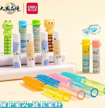 Deli Stationery 0508 Student Pencil Cap Protector - Cartoon Pencil Cover & Extender for Kids