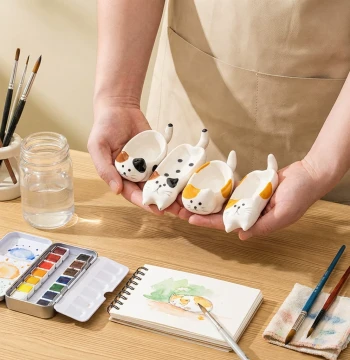 Ceramic Cat Brush Washer Lying Short-Legged Cat Pen Rest Ink Dipper Cute Watercolor Paperweight Small Capacity Creative Design