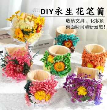 Preserved Flower Pen Holder DIY Kit with Dried Flowers for Parent-Child Activities