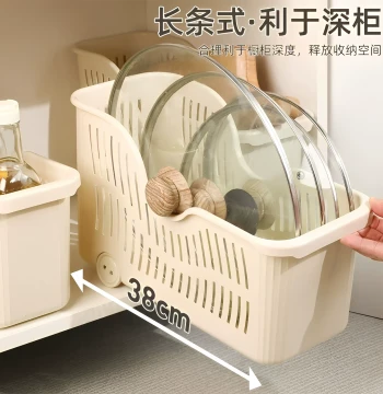 Kitchen Storage Box with Lid Rack - Plastic Pot Organizer and Cabinet Bin with Wheels