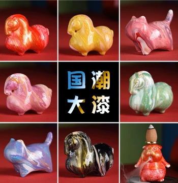 National Trend Lacquer-Painted Mini Tang Horse, Cat, and Prairie Dog Figurines - Cute Drift-Lacquer Art Pieces and Handheld Collectibles