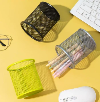 Metal Mesh Pen Holder Square or Round Desktop Organizer Multi-Function