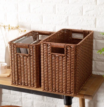 Tall Narrow Rattan-Style Storage Basket – Slim Organizer for Cabinet Gaps and Shelving