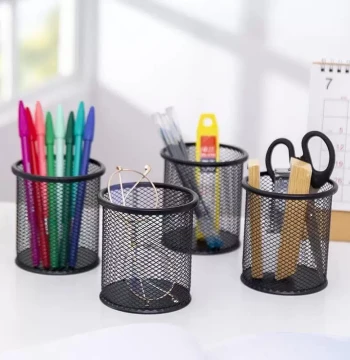 Metal Pen Holder Black Hollow Large Capacity Desktop Organizer