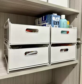 Stackable Drawer-Style Cabinet Organizer Bins - Kitchen Deep Cupboard Storage for Snacks, Drinks, and Misc Items