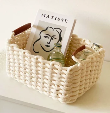 Ins-Style Woven Cosmetic Storage Box for Desk, Dorm, Nursery, and Kids' Items – Minimalist Organizer