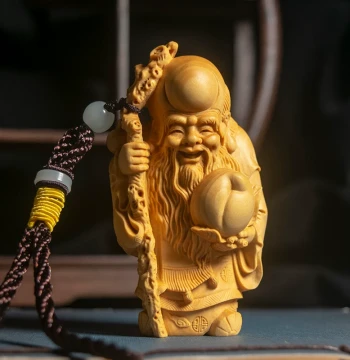 'Fu Lu Shou' Longevity God Hand-Carved Boxwood Figurine, Portable Collectible, Craft Gift for Elders