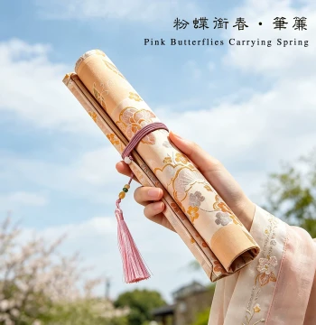 Brocade Bamboo Brush Roll, Colorful Minimalist Brush Case, Ancient Style New/Old Bamboo Breathable Storage Bag, Retro High-Value Calligraphy & Painting Protector, Large Capacity for Chinese Brushes