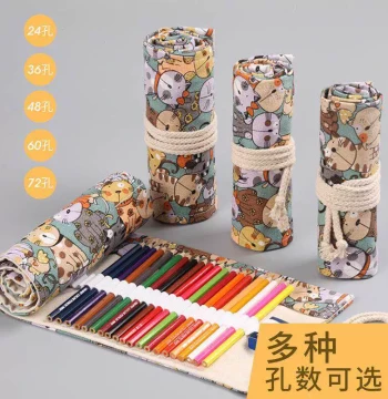 Canvas Colored Pencil Case with 24/36/48/72 Slots – Large Capacity Roll-Up Pouch for Art and Drawing