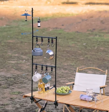 Outdoor Storage Rack Light Stand Utensil Shelf Aluminum Alloy Desktop Storage Hanging Rack Foldable Camping Desktop Bracket