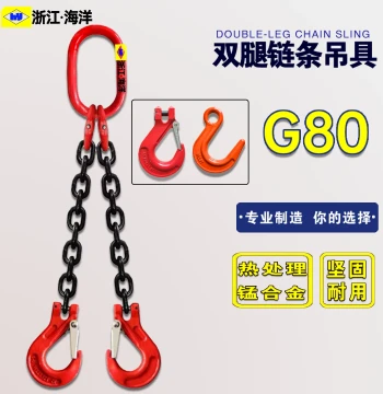 2-Leg Manganese Steel Chain Sling with Hooks - G80 Lifting Chain Assembly for Mold Hoisting