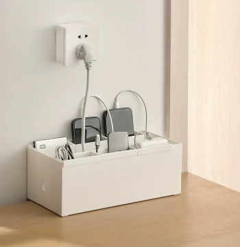 Power Strip Storage Box with Cable Management for Office Desks – Organizer for Chargers and Data Cables