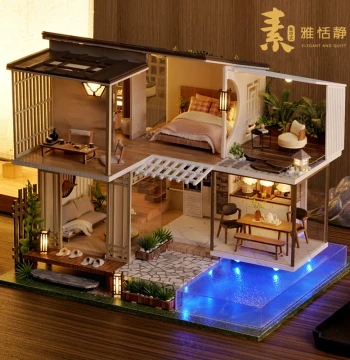 Zhiquwu DIY Elegant Villa Miniature House Kit - Handcrafted Architectural Model - Perfect Birthday Gift for Women