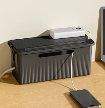 Power Strip and Socket Organizer Box - Cable Management Solution for Power Cords, Data Cables, and Chargers