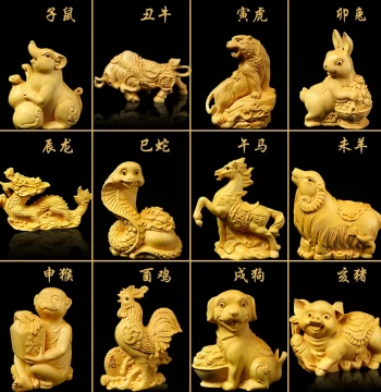 Boxwood Carved Chinese Zodiac Figurines – Dog, Tiger, Sheep Ornaments, Handcrafted Art Pieces and Collectible Handheld Tokens