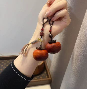 Red Sandalwood 'Everything Goes as Wished' Persimmon Hand-Held Curio Keychain Ornament - Gift Decoration Pendant