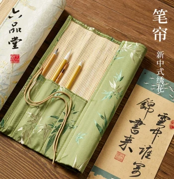 Liupintang Special Brush Mat for Calligraphy Brushes Bamboo Scroll Storage Case Primary School Large Capacity Portable Pen Bag Storage Pouch Calligraphy Chinese Painting Scroll Brush Mat Magic Storage Box Fabric Chinese Style Gift