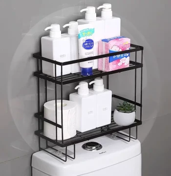 Double-Layer Wall-Mounted Toilet Storage Rack – No-Drill Bathroom Organizer for Home Use