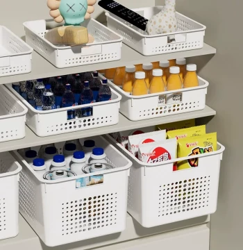 Home Cabinet Storage Basket, Living Room Snack and Toy Plastic Bin, Kitchen Large Desktop Sundries Organizer