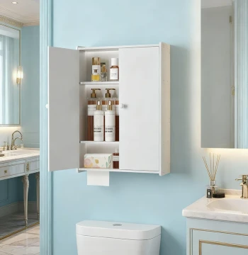 Compact Wall-Mounted Bathroom Storage Cabinet - Waterproof Vanity Shelf for Small Spaces Above Toilet