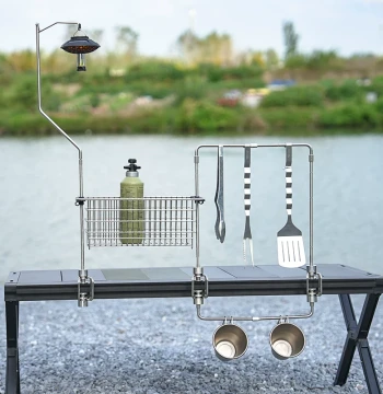 IGT Table Lamp Stand Outdoor Desktop Extension Storage Rack Folding Camping Shelf Desktop Master Compatible with Snow Peak Tables