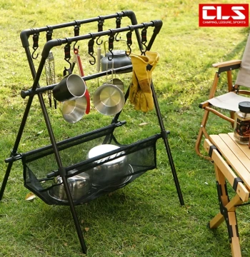 Outdoor Camping Folding Storage Rack, Wild Camping and Self-Driving Travel Car-Mounted Clothes Drying Rack, Sunning Net Support and Storage Shelf