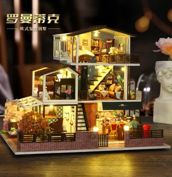 DIY Handcrafted Dollhouse Kit, European Vintage Attic Villa Architectural Model Toy, Creative Birthday Gift