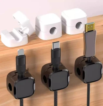 Data Cable Organizer with Magnetic Charging Cable Fixer - Routing Clips, Plug Hooks, and Desktop Sorting Tool