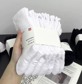 7 Pairs White Crew Socks for Men and Women - Pure Cotton Sweat-Absorbing Sports & Basketball Socks with Thickened Terry Bottom