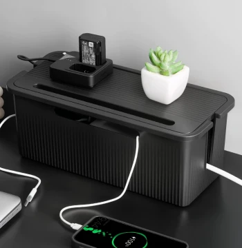 Power Strip Organizer Box | Desktop Cable Management for Chargers & Data Lines