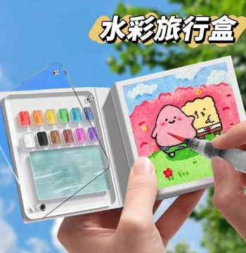 Mini Watercolor Paint Set Acrylic Portable Travel Sketching Travel Painting Small Notebook Art Book Palette Small Board Set Coloring Solid Transparent Partitioned Grids with Built-in Notebook Set