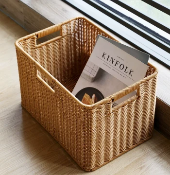 Kens European Style Cabinet Storage Basket Rattan-Woven Wardrobe Organizer Storage Cabinet Shelf Basket Living Room Sundries Basket